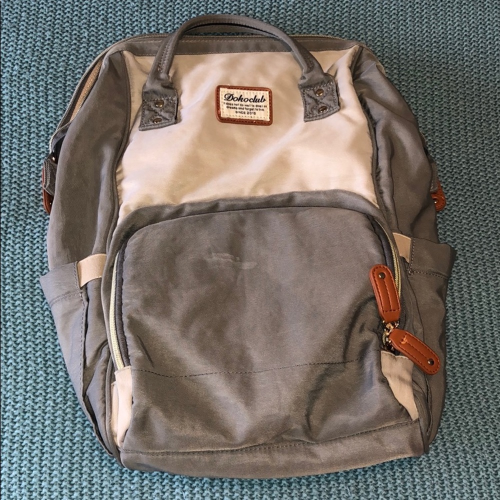 Gray and cream diaper bag
